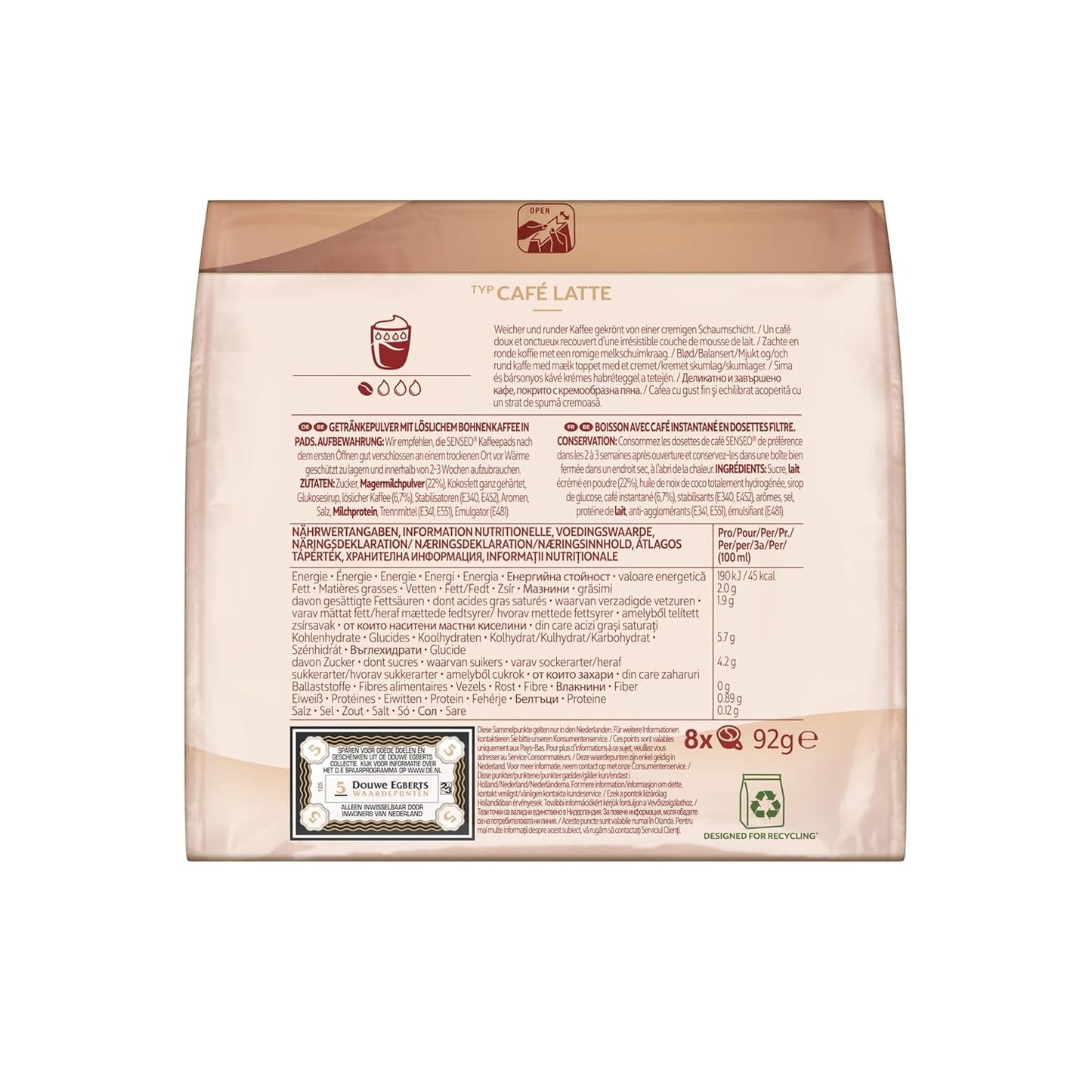 Senseo Pads Café Latte, 10 x 8 Getränke, 80 kaffeepadů