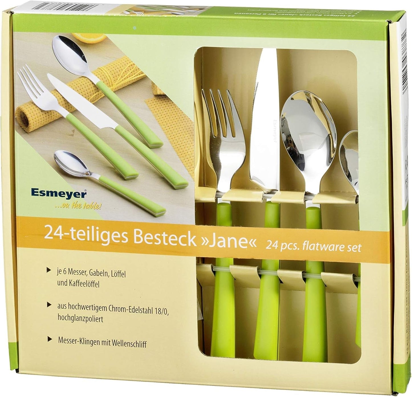 JANE příbory, leštěná nerez 18/0, zelené plastové rukojeti, 24 kusů Kitchen Naty Shop