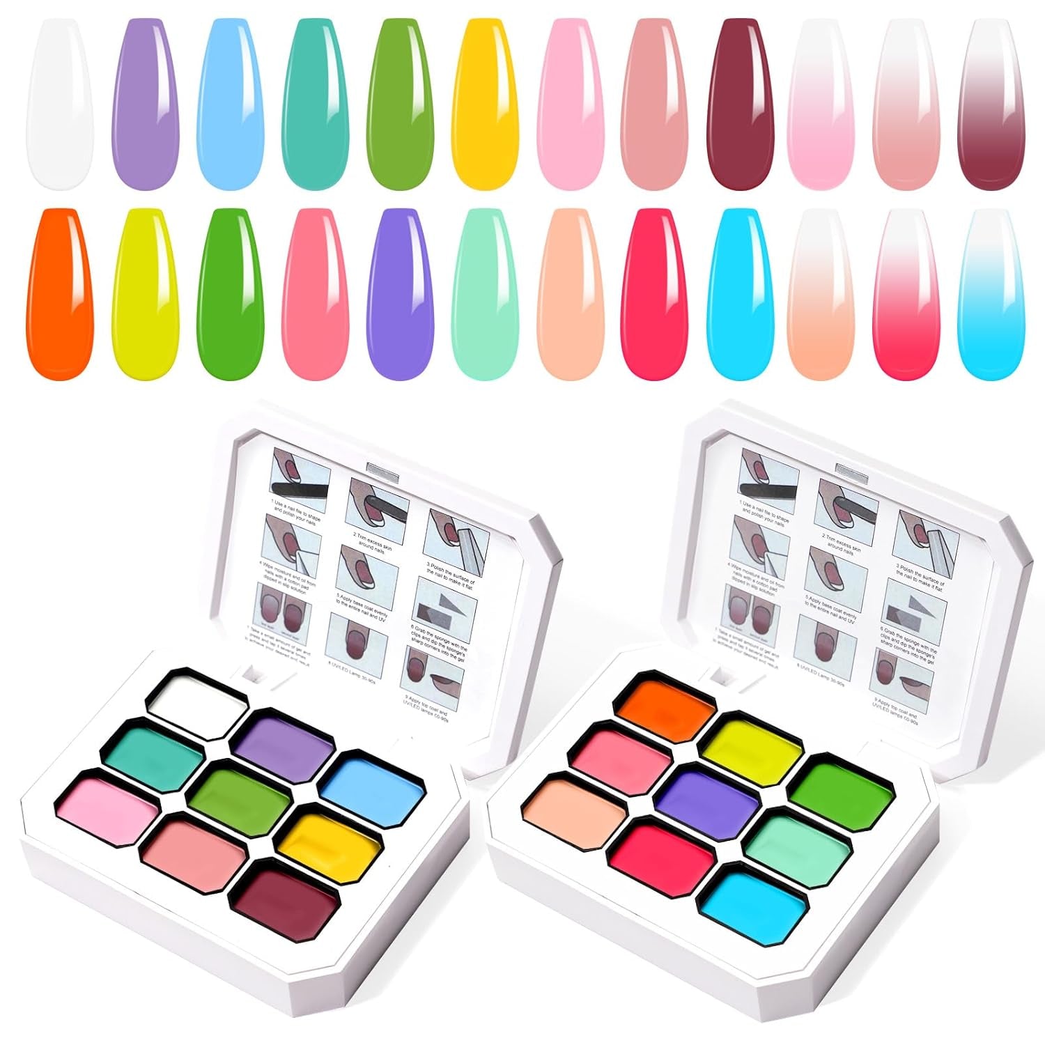 Gradient Painting Gel, 12 barev Ombre Gel lak na nehty se 100 ks houbiček na nehty a 4 drápy kovovým drapákem pro francouzskou manikúru DIY nail art, sada I