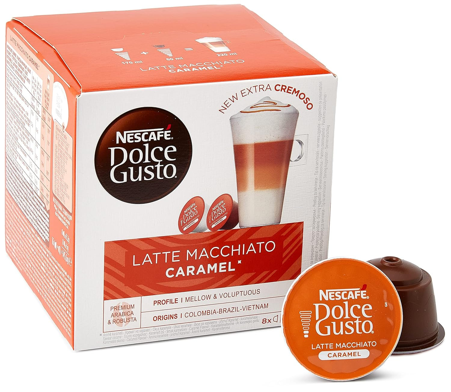 NESCAFÉ Dolce Gusto Latte Macchiato Vorratsbox 90 Kaffeekapseln (Aromatischer Espresso a Latte Macchiato Caramel