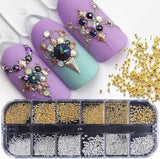 GZMAYUEN Nail Art Perlen Micro Caviar Für Nägel, 0,3-3 mm Goldene Silber Mini Caviar Strasssteine, Weiß Béžový Mini Nägel Perlen Mikroperlen Dekor Für Nägel
