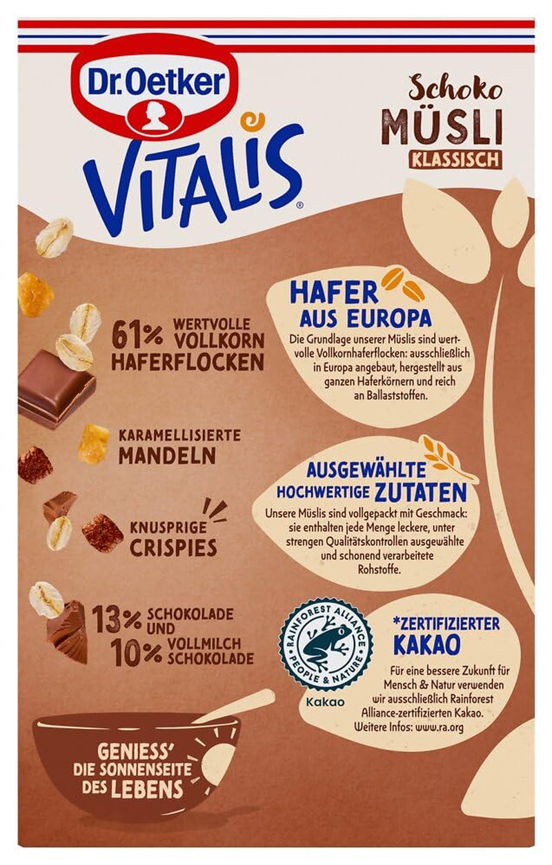 Oetker Vitalis Čokoládové müsli Classic: Snídaňové müsli s mléčnou a hořkou čokoládou, balení 7 ks (7 x 600 g)