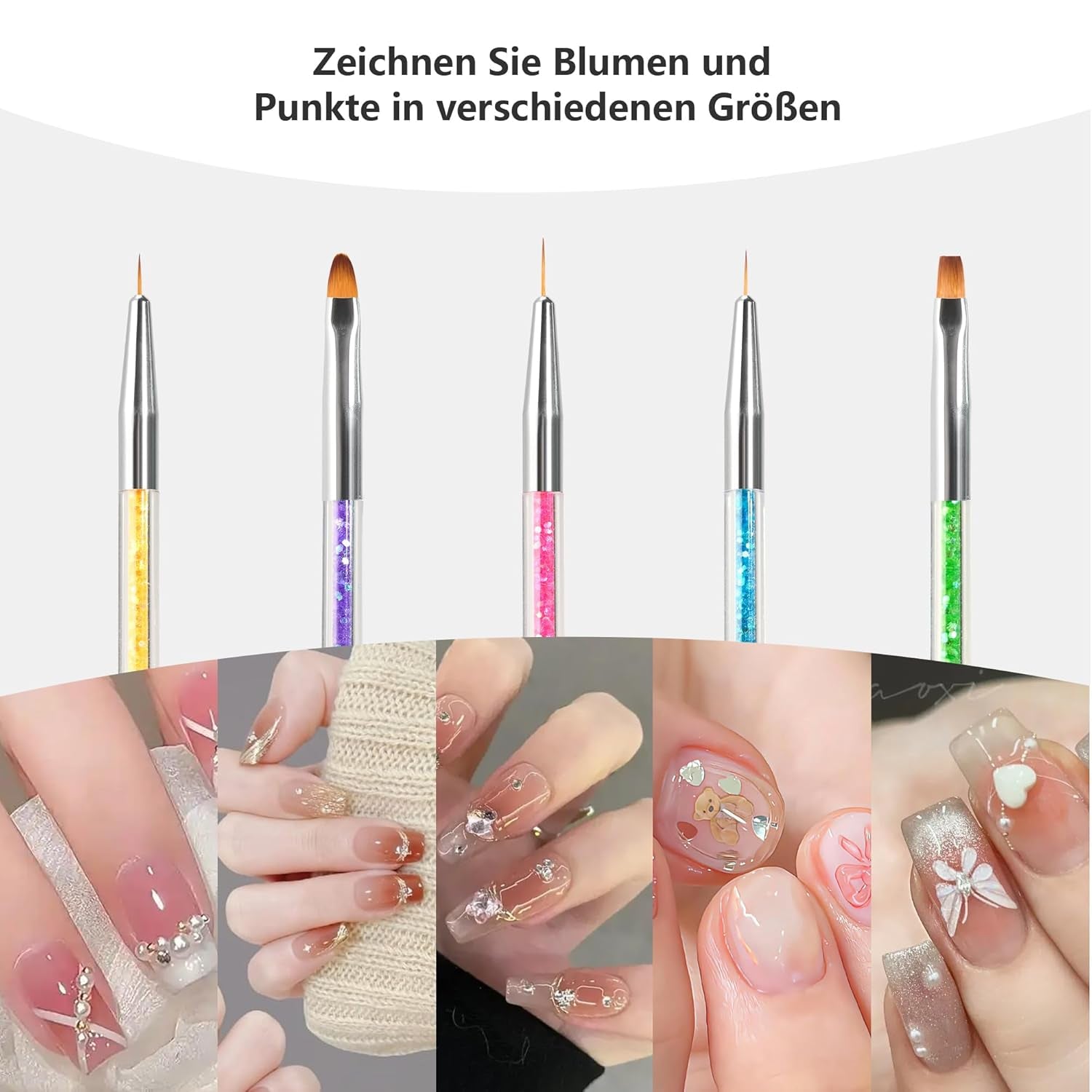 8 Stück Nagel Pinsel, Nagelkunstpinsel Pinsel Set, Pinsel Für Nägel Mit Doppelkopf Nail Art Pinsel Set Dotting Pen Und Gel Štětec na nehty Präzise Pinsel Für Nageldesign Und Verzierungen