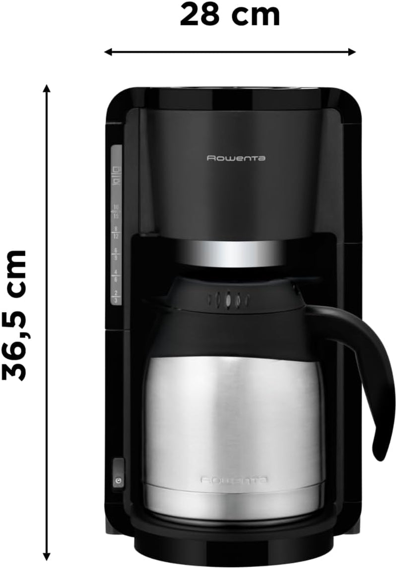 Espresso kávovar Rowenta Adagio, termokarafa z nerezové oceli, udrží kávu horkou až 4 hodiny, kapacita 10–15 šálků, kapacita 1,25 l, vyjímatelný koš na filtr, automatické vypínání, černá, CT3818