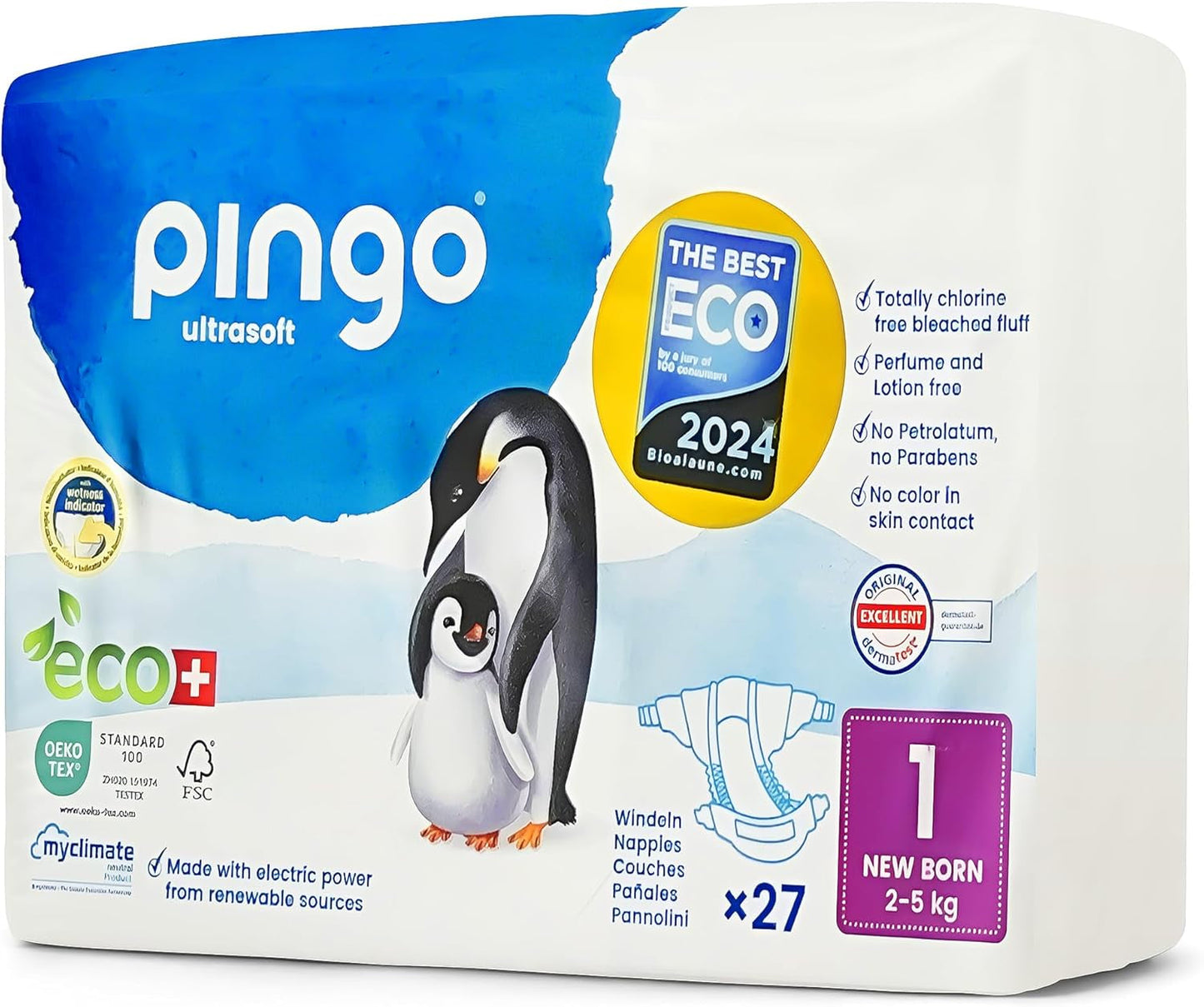 Bio plenky velikost 1 novorozenec (2-5 kg), 1 pytel s 27 plenkami