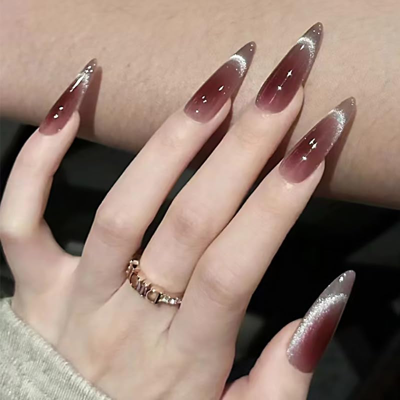 Moonglow dlouhé nehty jehlové mléčně bílé růžové třpytky s přechodem Cool falešné nehty s lepidlem růžové ombre třpytky umělé nehty