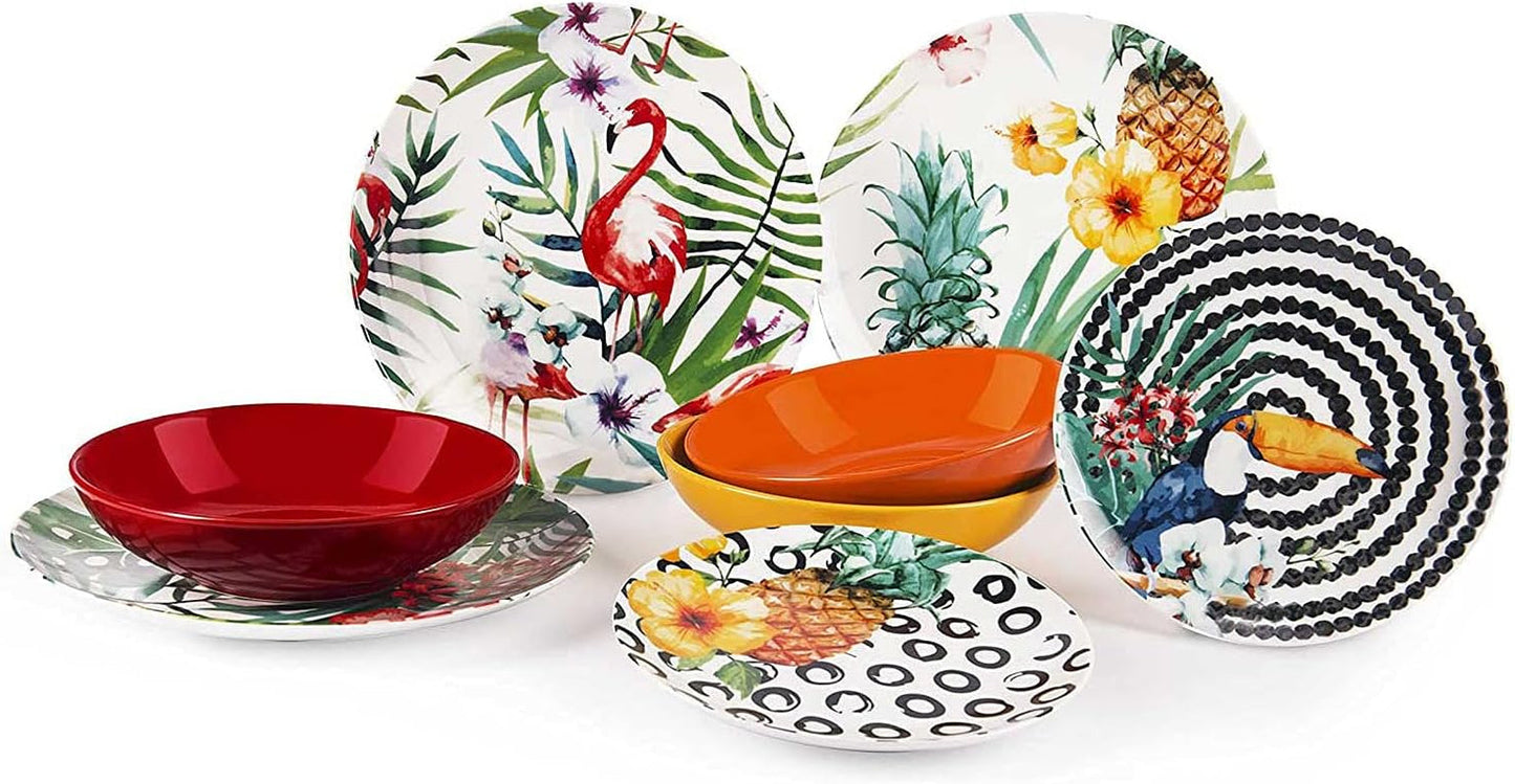Excelsa Tropical Chic Tale Set, 18 Stück, Porzellan, mehrfarbig