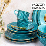 Kávový set Prospero Premium pro 4 osoby, kvalita restaurace, 12dílný moderní kávový servis v jedinečném stylu vintage, odolný porcelán, modrá