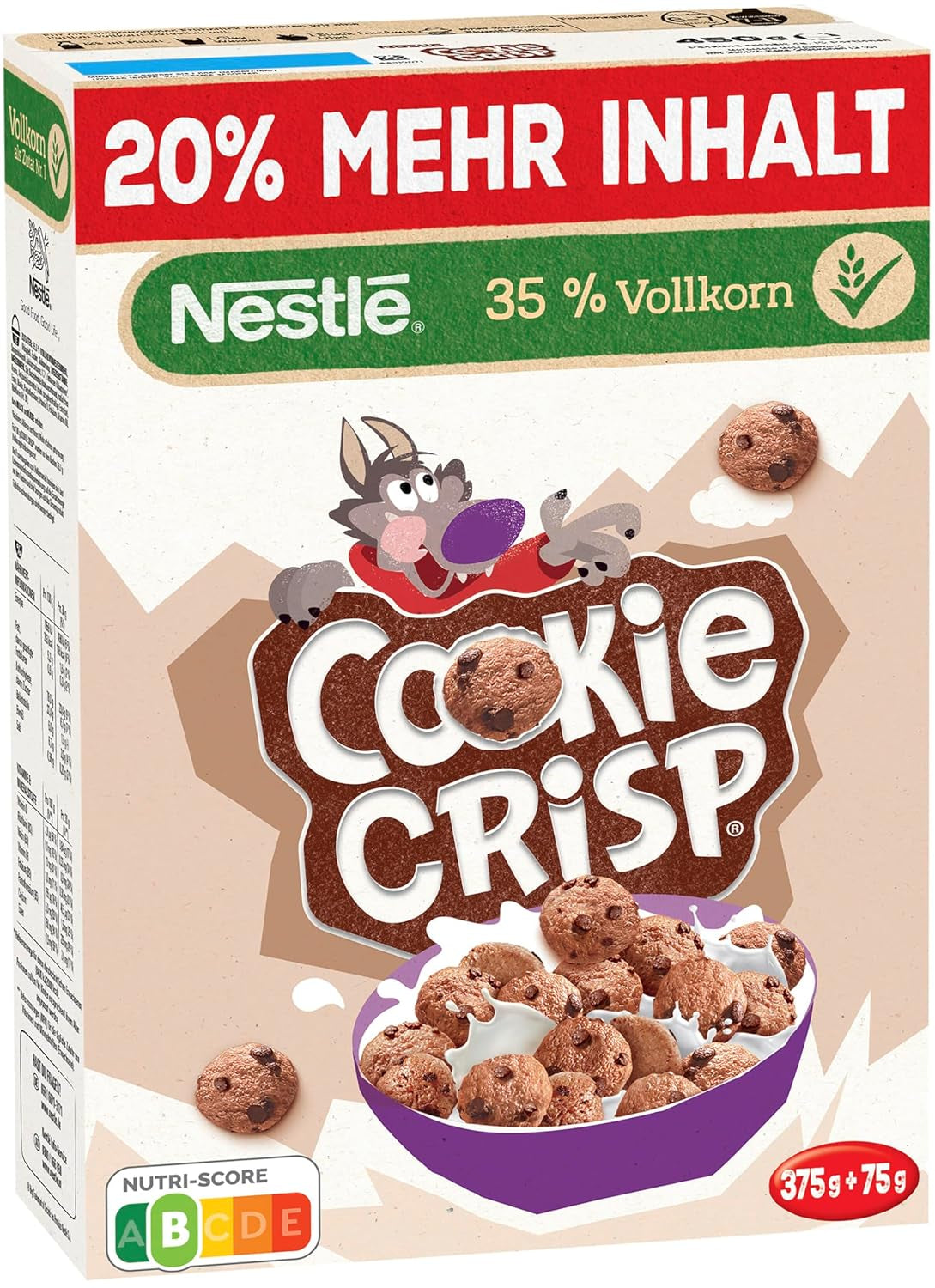 Nestlé Cookie Crisp (+20 %), celozrnné snídaňové sušenkové cereálie pro děti, balení 1 ks (1x450g)