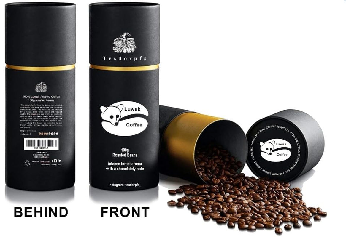 Tesdorpfs 100% Kopi Luwak Arabica Kaffee | Cibetková káva City Roast 100g | Kaffeebohnen nebo gemahlen | Kaffeespezialität jako dárek pro milovníky kávy von Tesdorpf (Ganze Bohnen)