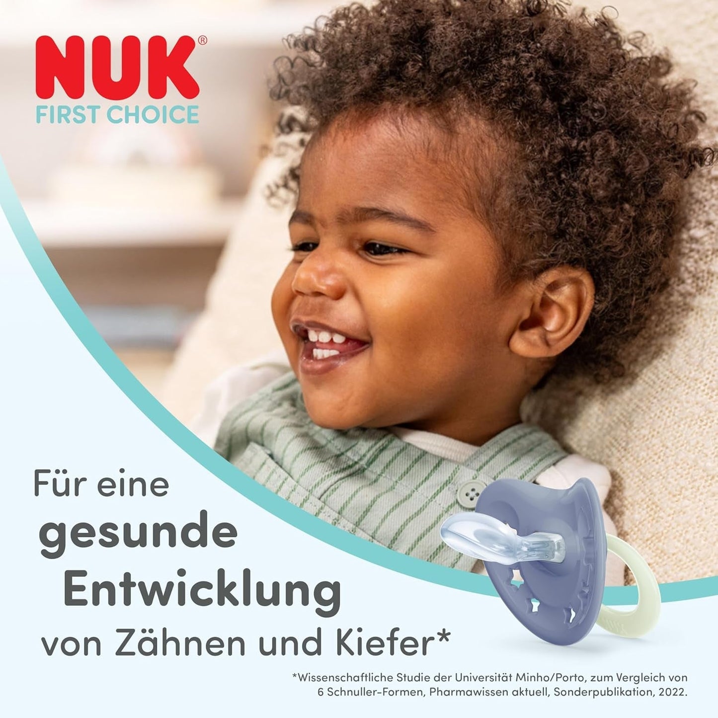 NUK First Choice Classic Day & Night dudlíky pro miminka | 6-18 měsíců | Ortodontické dudlíky, které svítí ve tmě | 95% přijetí miminky** | Modrá | Balení 2
