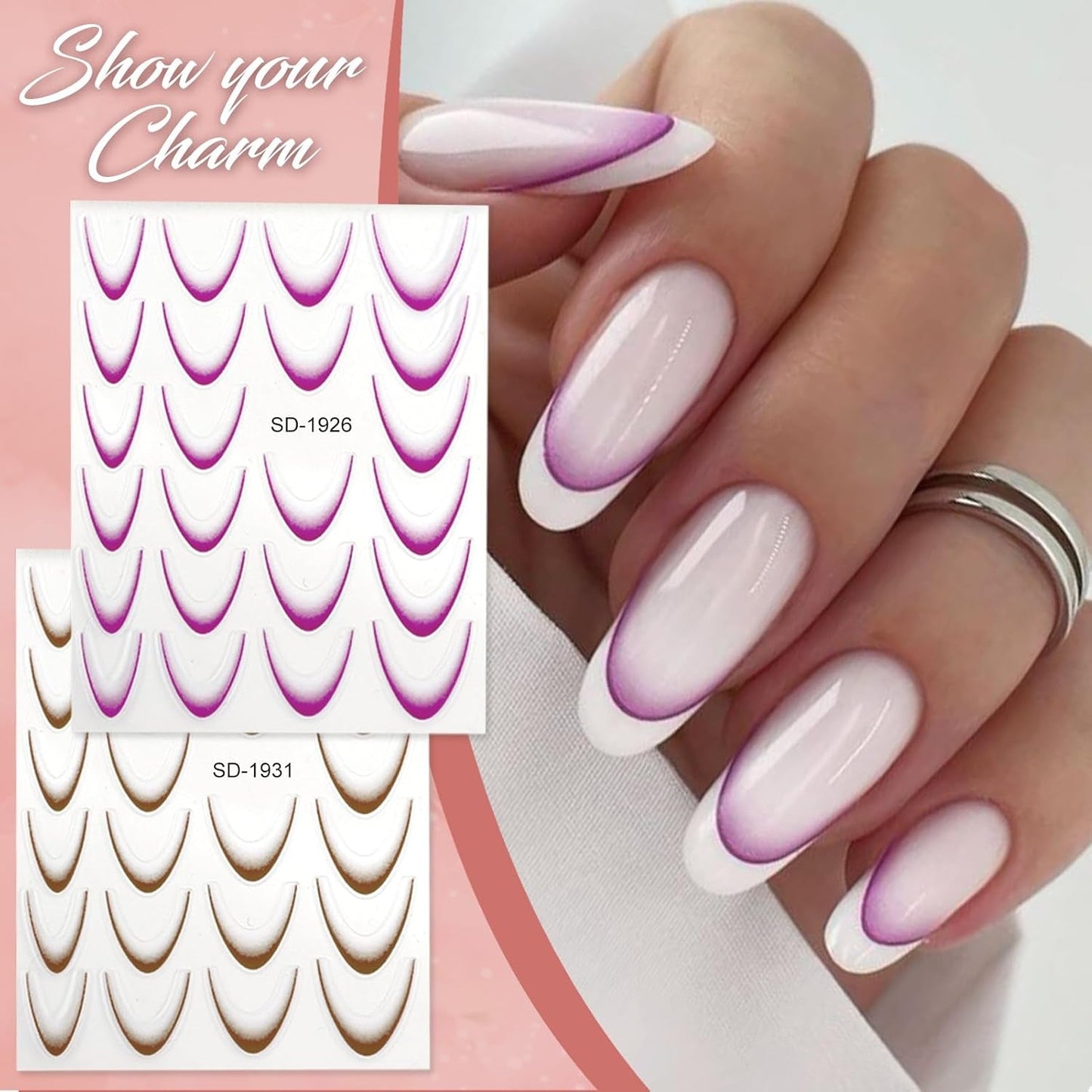 12 Stück French Tip Samolepka na nehty Selbstklebend Bunte Francouzské nehty Schablone Nagelaufkleber Samolepky na nehty Nageldesign DIY Nägel Zubehör(12 barev)