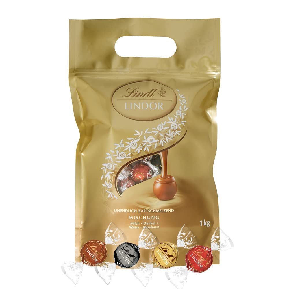 Čokoládová směs LINDOR | 1371 g | Přibl. 109 kuliček: Klasická směs na kuličky z mléčné čokolády a LINDOR | Přibl. 80 čokoládových kuliček (mléčná, bílá, tmavá 60%, oříšková) | Velké balení, 1 kg