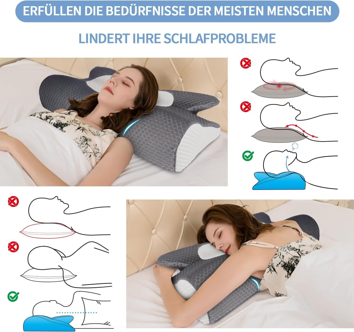 IDEA Polštář Paměťová pěna Polštář, Ergonomický Polštář Ortopedický Polštář Bolest krku, Polštář na spaní pro bolesti bočních zad a břicha, Polštář na krk Polštář proti chrápání pro dospělé Krční Ortopedické Polštáře Naty Shop