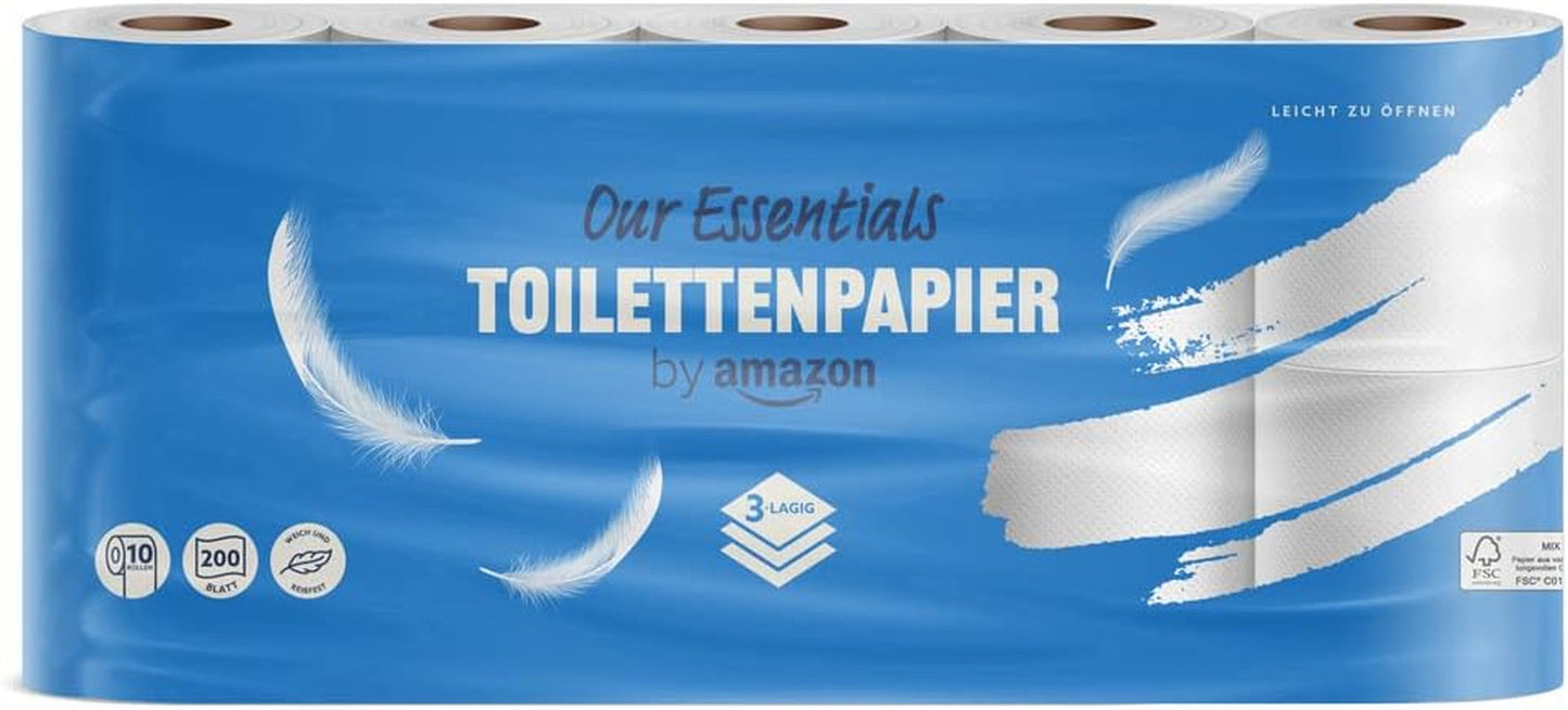 Toaletní papír Amazon, 3 vrstvy, 10 rolí (10 rolí, 1 balení) 200 listů v roli, certifikace Fsc