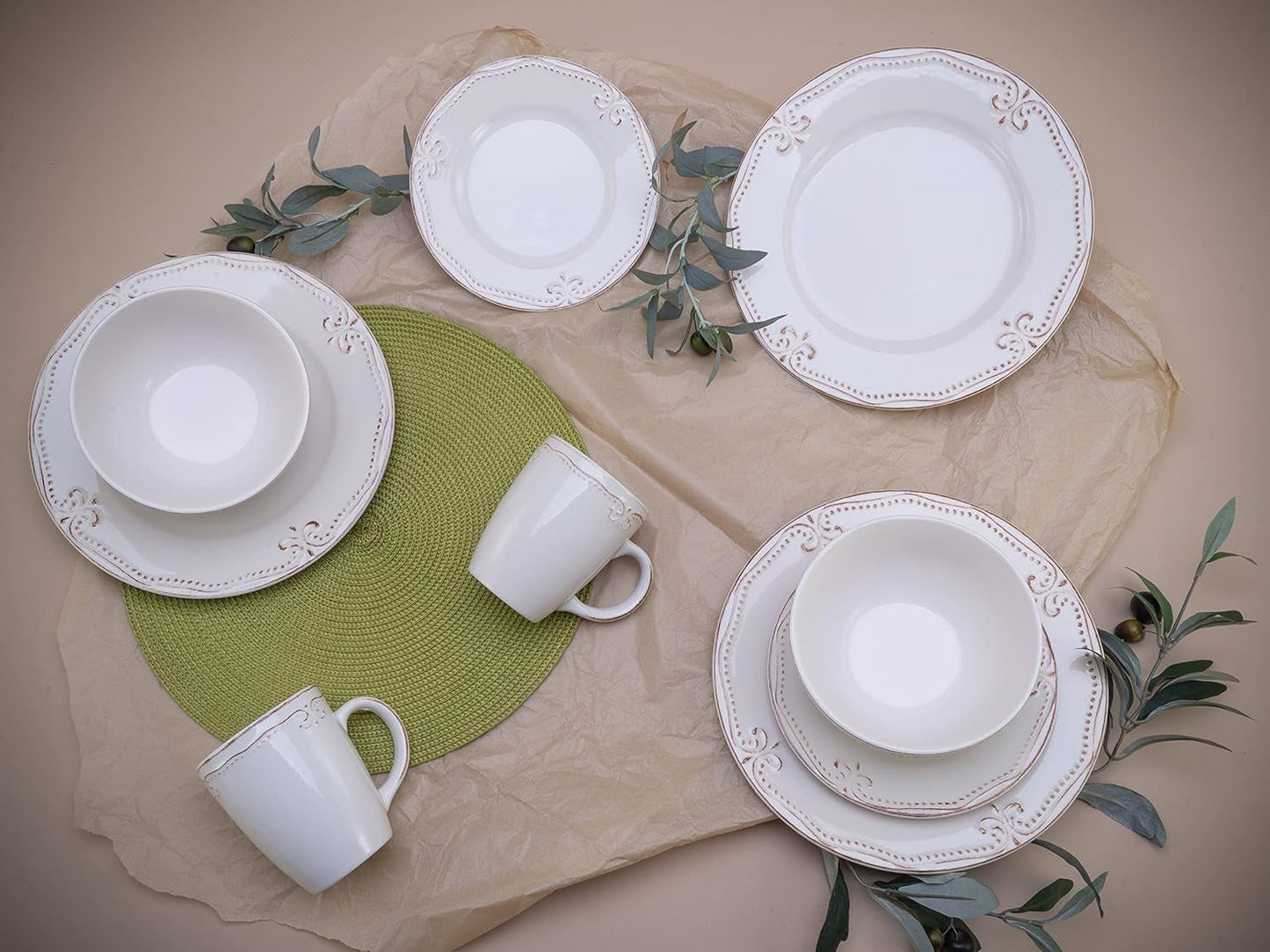 CreaTable, 23601, Romantic Vintage Series, 16dílná sada nádobí pro 4, Porcelánová kombinovaná služba, Vhodné do myčky a mikrovlnné trouby, Kvalitní výroba