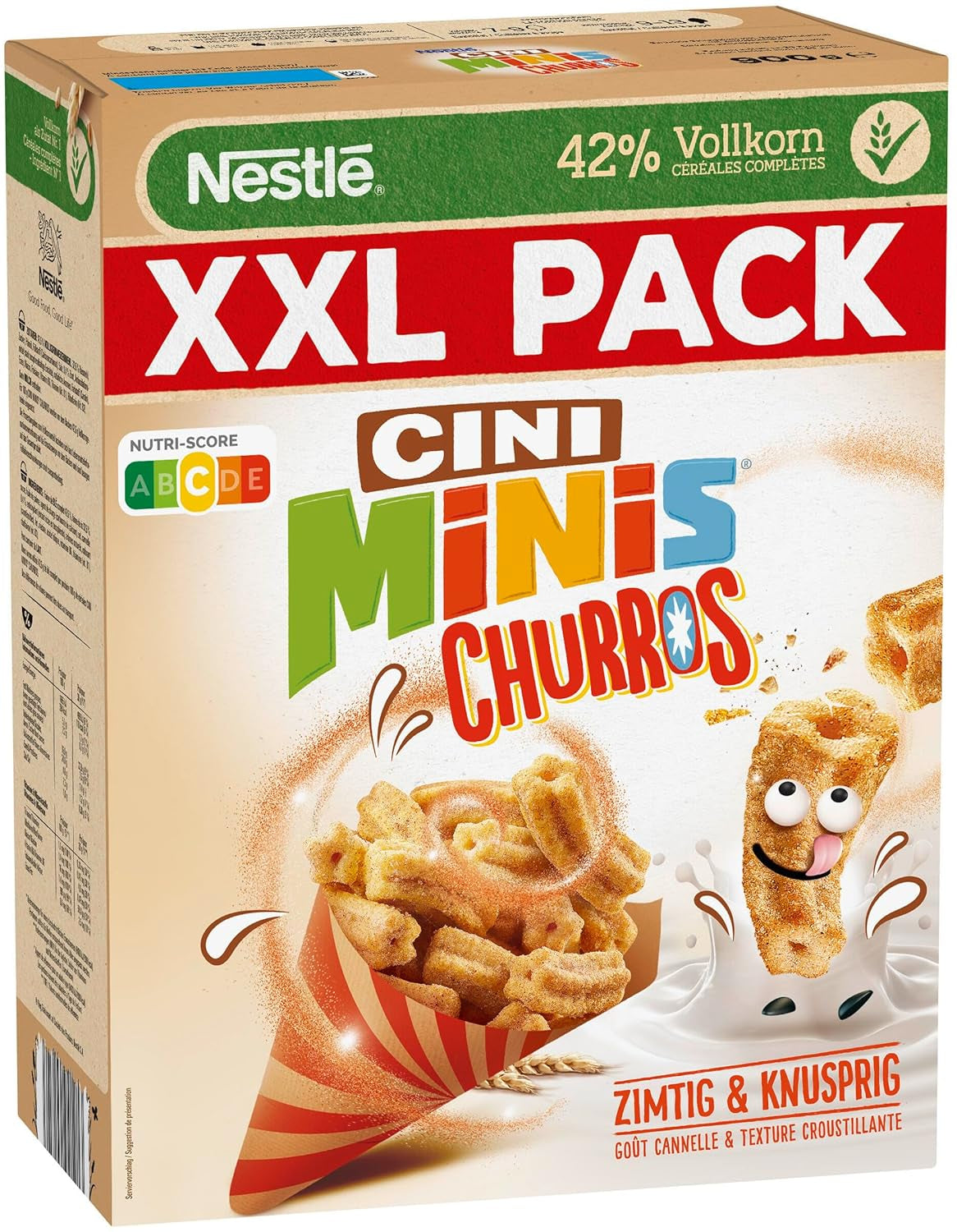 Snídaňové cereálie Nestlé CINI MINIS Churros s obsahem celých zrn 42 %, balení 6 ks (6 x 900 g)