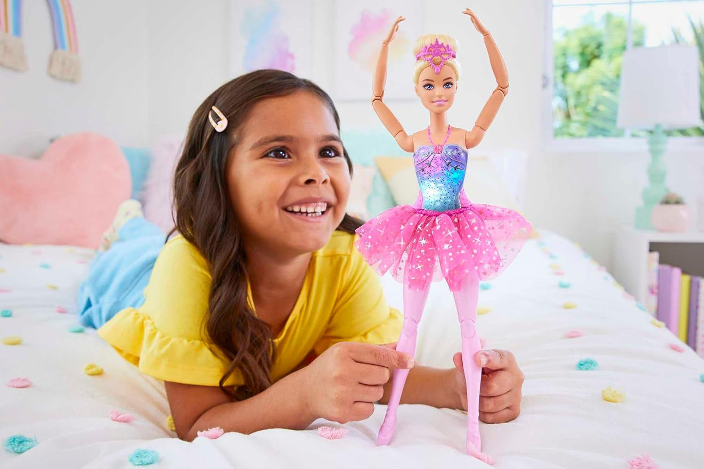 Panenka Barbie Dreamtopia Magic Light Ballerina s růžovým Tutu a blond vlasy, 5 světelných a zvukových efektů, pohyblivá Barbie, 3 roky a více, panenky Naty Shop HLC25