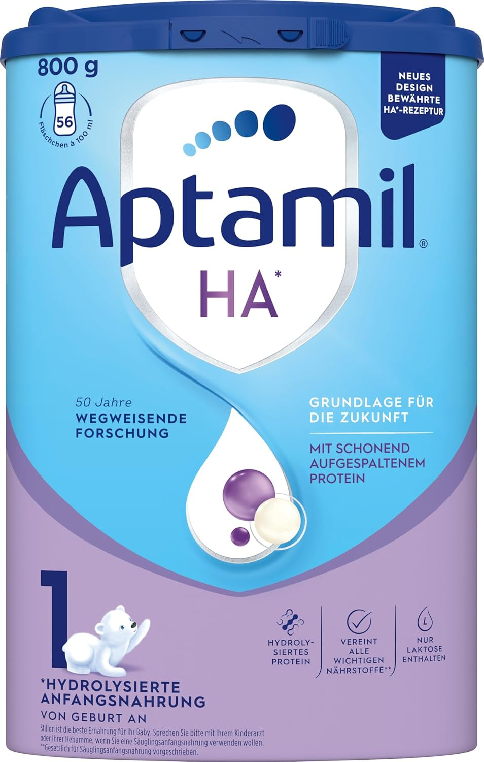 Aptamil HA 1 - kojenecká výživa od narození, s DHA, bez laktózy, bez palmového oleje, dětská výživa, sušené mléko, 1 x 800 g