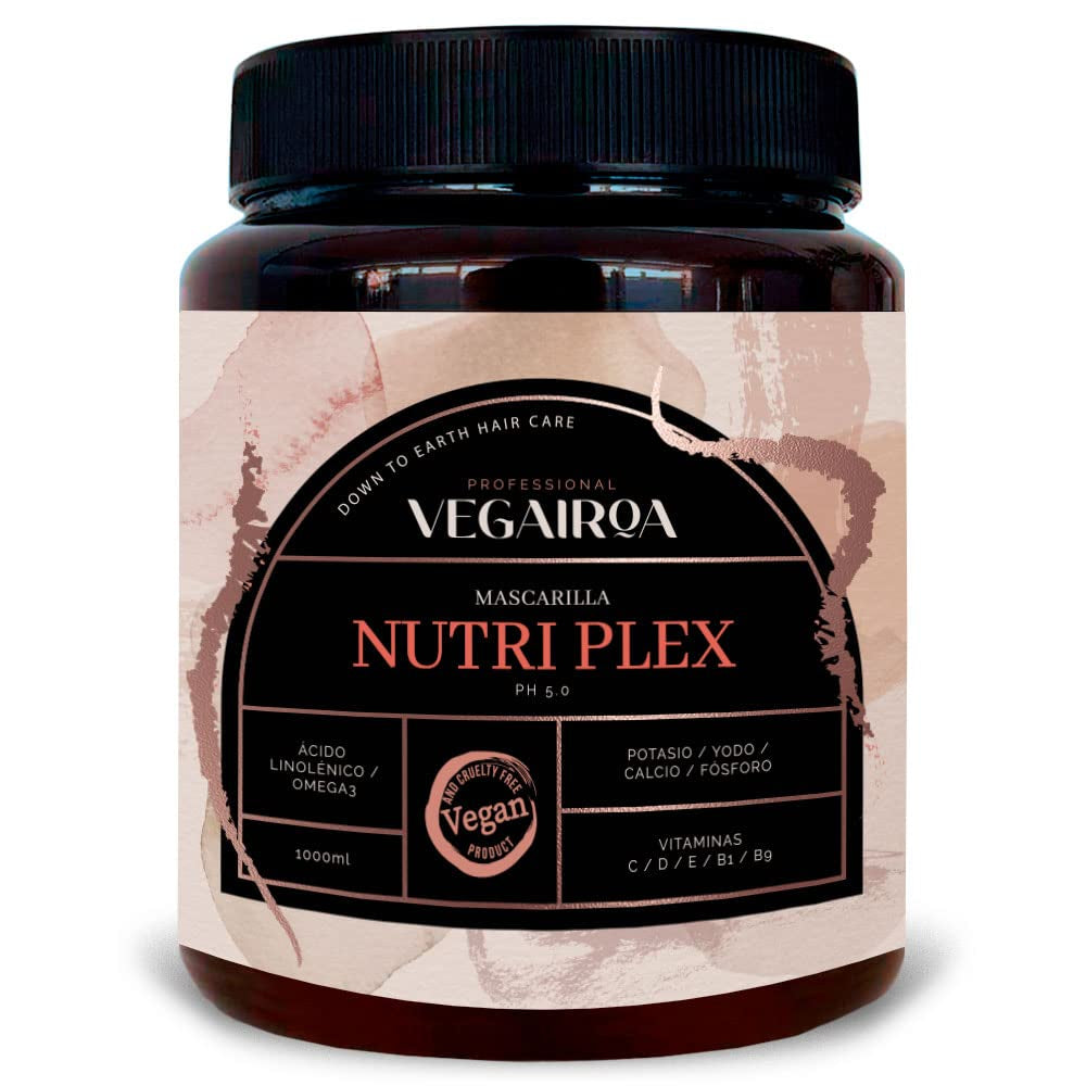 VEGAIROA - Nutri Plex Mask - Intenzivní péče - Hluboce hydratační péče - Ochranný efekt proti krepatění - Pro suché vlasy - Profesionální veganský stylingový produkt - 1000 g Naty Shop maska na vlasy Výchozí název