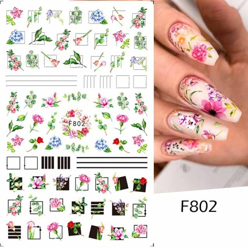 JMEOWIO Nálepka na nehty Frühling Blumen 10 Blätter Nagelaufkleber Selbtklebend Nail Art Dekorace Nageldesign Zubehör Für Frauen Mädchen