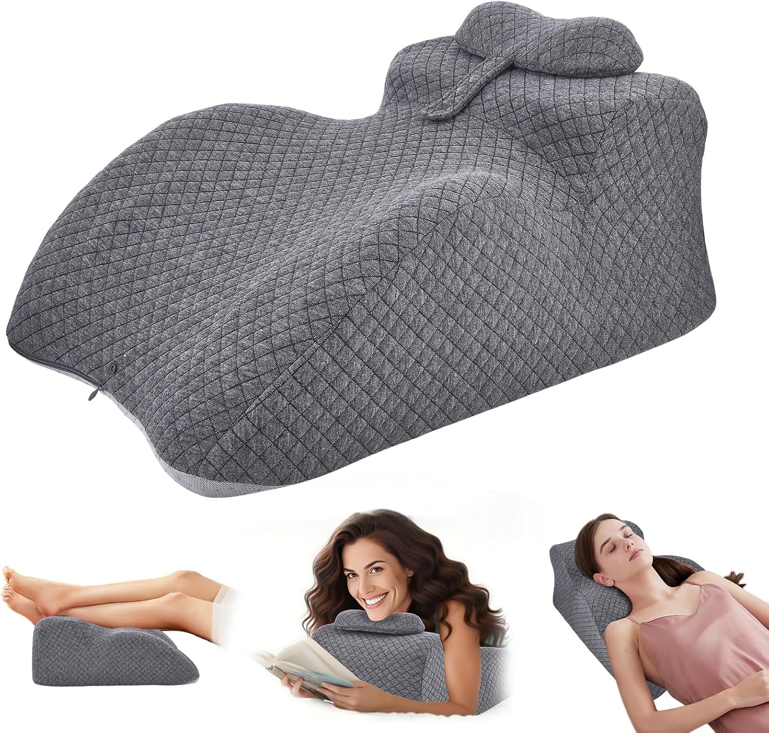 Polštář na čtení – Zádový polštář, Nastavitelná opěrka hlavy, Polštář na čtení z paměťové pěny do postele, Ergonomický polštář na záda a nohy, Polštář bederní opěrky