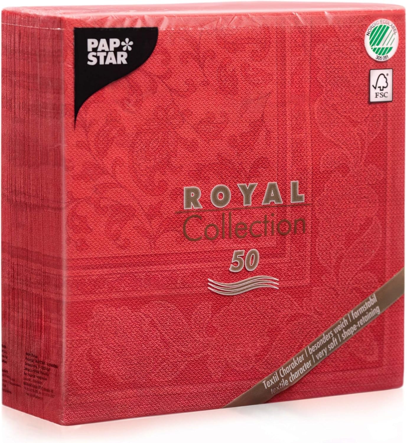 50 prémiových ubrousků "ROYAL Collection" 1/4-skládané 40 cm x 40 cm červené vysoce kvalitní "ozdoby" (balení 2 ks)