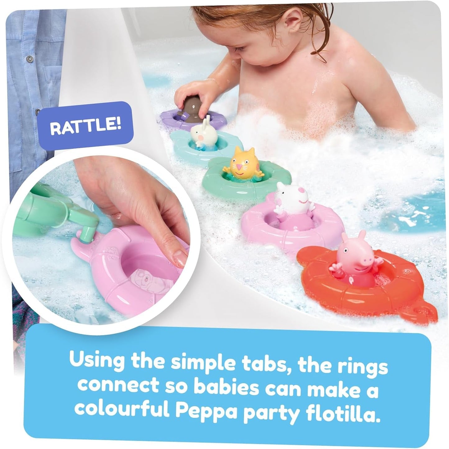 Tomy Toomies Peppa's Pool Party - 5 hrnečků se spojovacím kroužkem s 5 hračkami pro děti Peppa Pig & Friends Water Squirter - hračky do vany +18 měsíců - Dětské hračky do vany a hračky do bazénu Bebe Toys Naty Shop