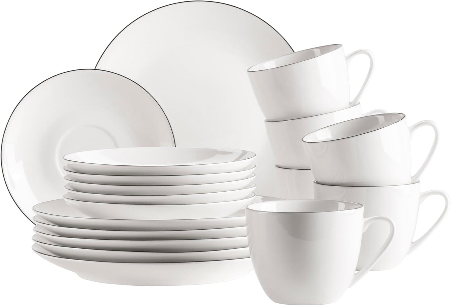 Série MÄSER Felise, elegantní kávový servis pro 6, nadčasový, černý okraj, porcelán, bílá