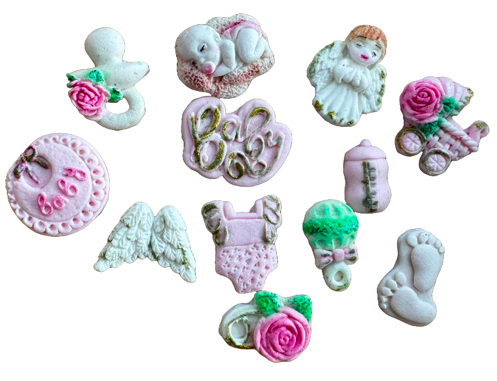 Sada 12 jedlých ozdob z cukrové pasty, Naty Shop křestní ozdoby z cukrové pasty