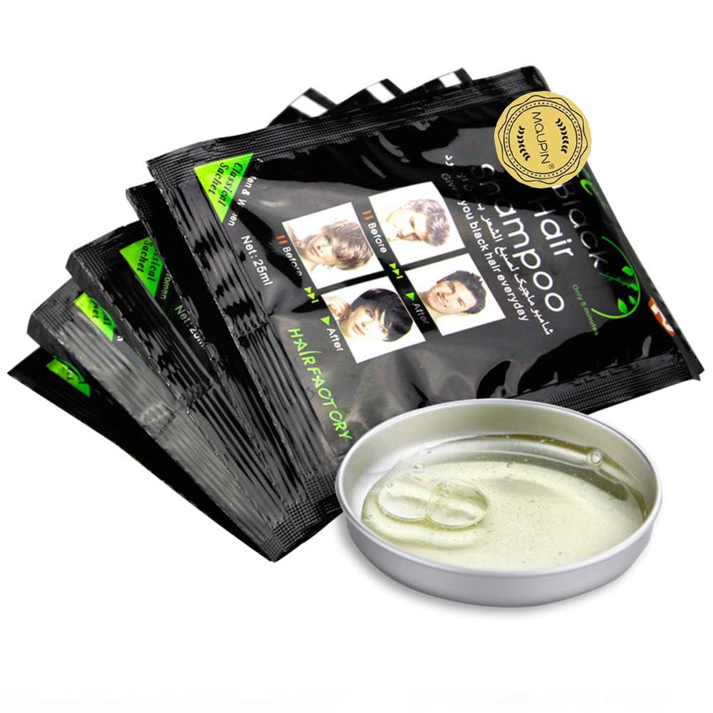 Přírodní ingredience Instantní šampon na černé vlasy, Semipermanentní barva na černé vlasy, snadné použití, dlouhotrvající, přírodní ingredience (10 kusů, černá) Barva na vlasy Naty Shop