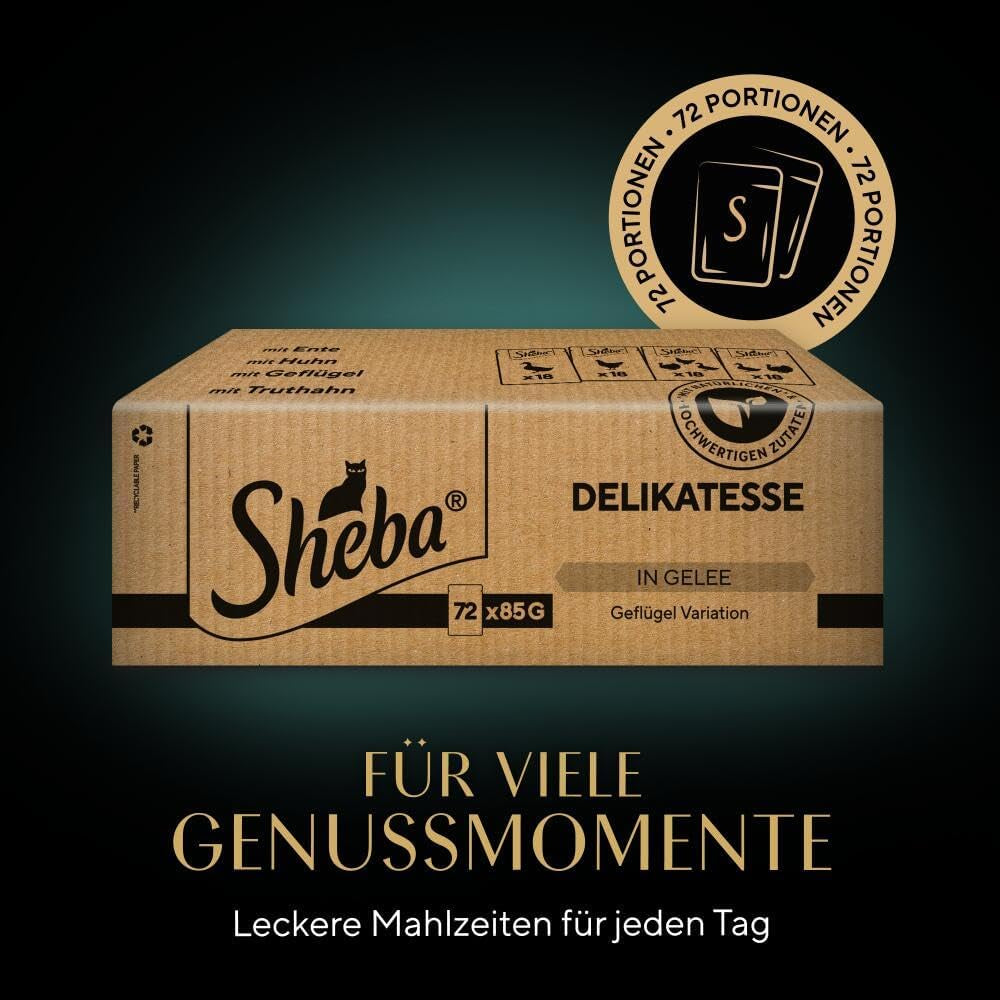 SHEBA Mokré krmivo pro kočky - 72 sáčků x 85 g - Drůbež v želé - Mokré krmivo pro kočky - 1 velké balení