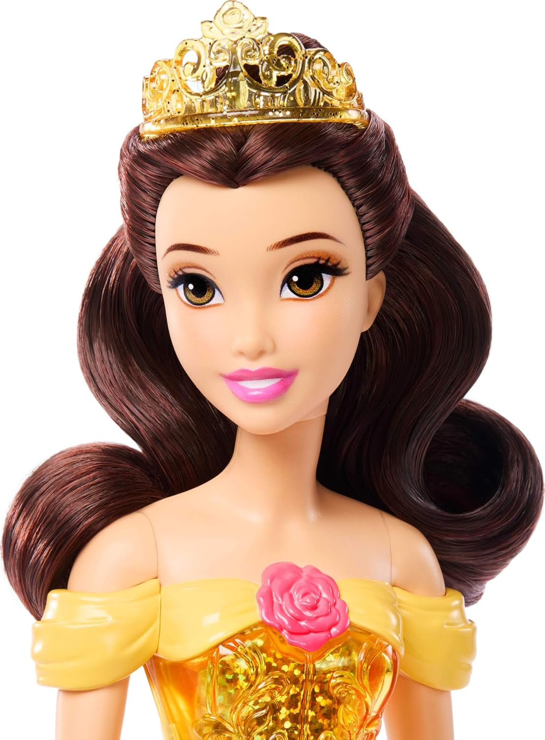 Mattel Disney Princess Toy Kloubová panenka Belle Fashion se třpytivým oblečením a doplňky Dárek pro děti inspirovaný filmem Disney HLW11