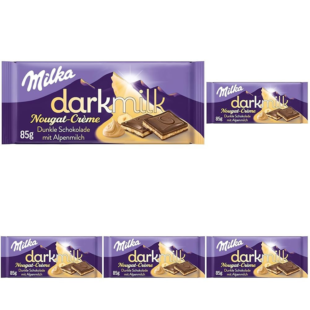 Milka Black Milk – alpská hořká čokoláda s mléčnou a krémovou nugátovou náplní – 85g (balení 5 ks)