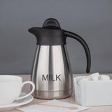 Olympia vakuový hrnek na mléko se šroubovacím uzávěrem, 500ml/17oz, nerezová ocel s černým víčkem, potisk mléka na boku, bufetové stanice na čaj a kávu, CL371