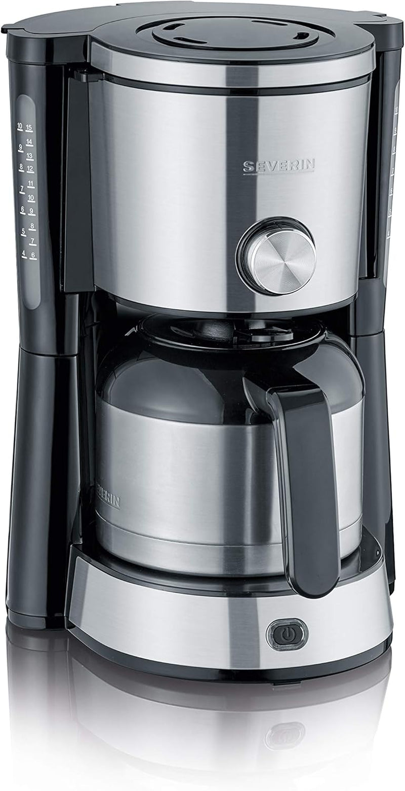 Espresso kávovar SEVERIN "TypeSwitch" s termální karafou, AromaSwitch pro výběr mezi 2 spařovacími profily, kávovar až na 10 šálků, 1000W, broušená nerez-černá, KA 4845