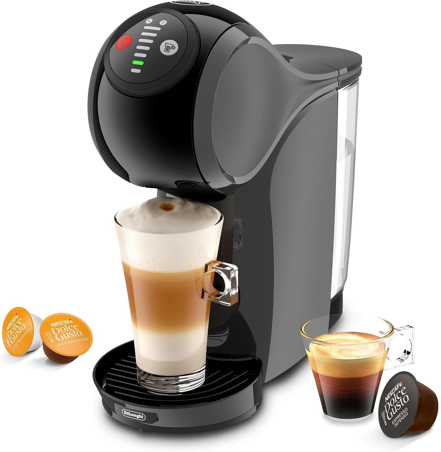 NESCAFÉ DOLCE GUSTO DeLonghi Dolce Gusto Genio S EDG226.A, kávovar na espresso na kapsle včetně 3 kapslí, kompaktní design, nastavitelná odkapávací miska, 0,8 l, vyjímatelná nádrž na vodu, 1470 W, Antracit