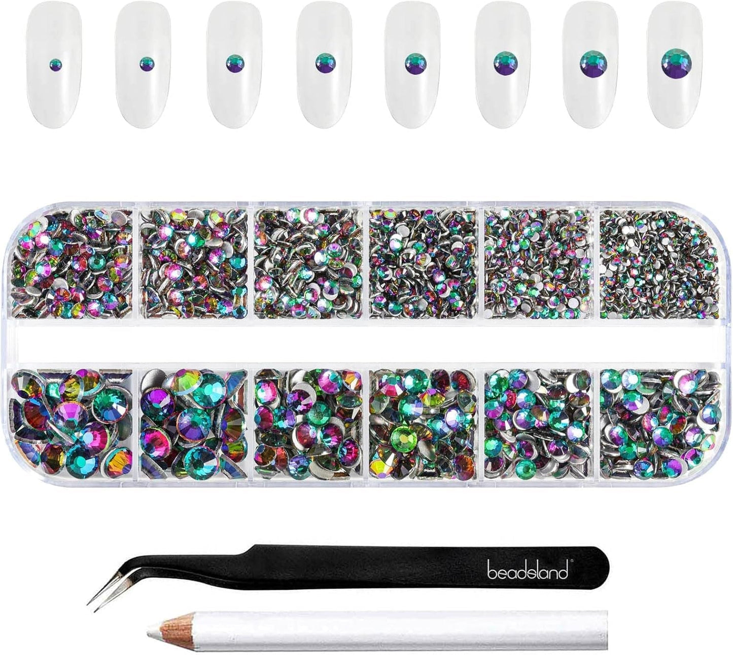 Beadsland 2500 ks Glas Nailart Strasssteine ​​​​Kristall Flatback Edelsteine ​​Runde, ​​Für Handwerk Gemischt 8 Größen SS4 ~ SS30 Mit Picking Pinzette Und Stift (Kristall Weiss)