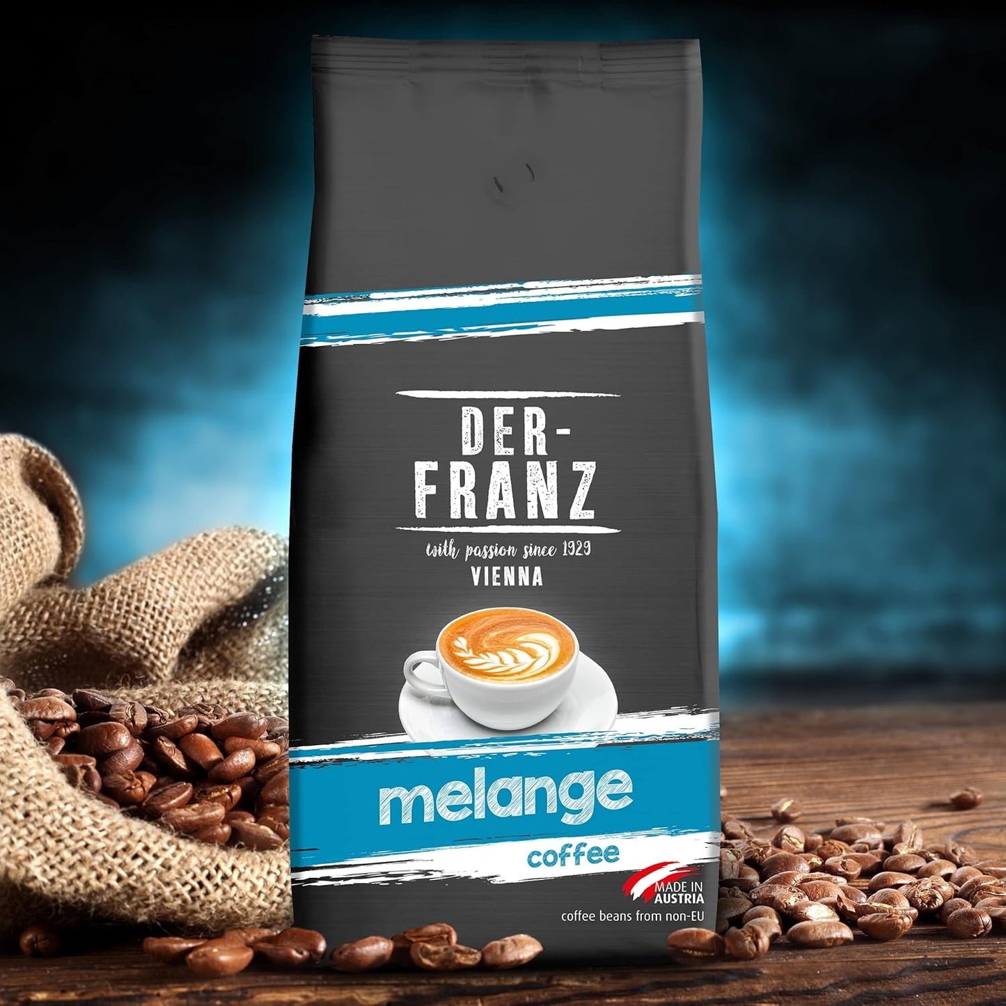 Káva Der-Franz Melange, Síla 3/5, 100% Arabica, celá kávová zrna, 4 x 1000 g
