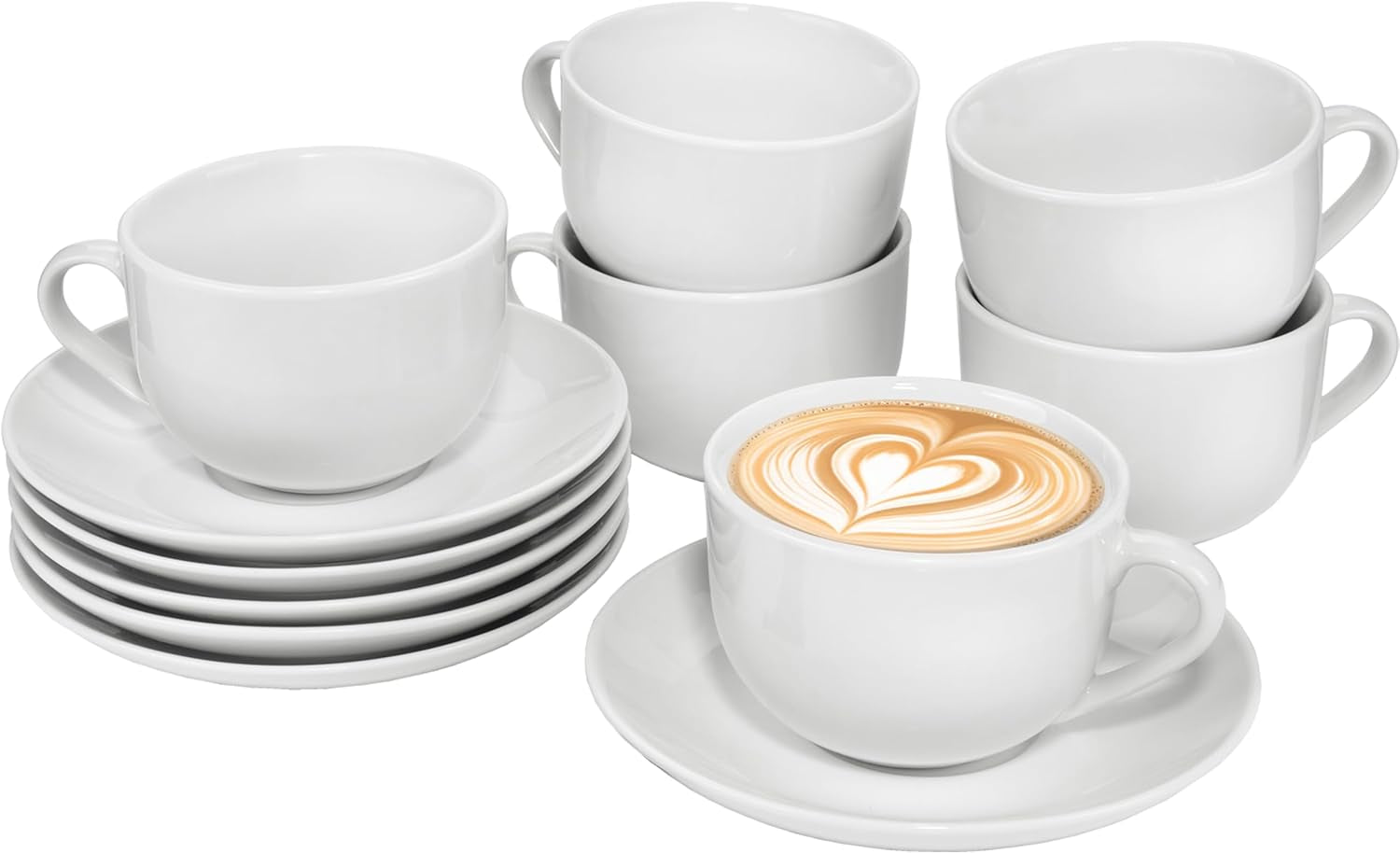 Sänger New Port Coffee Cup Set, Sada 12 šálků pro 6, Bílé porcelánové šálky a podšálky, 150ml | PRÉMIOVÁ KOLEKCE