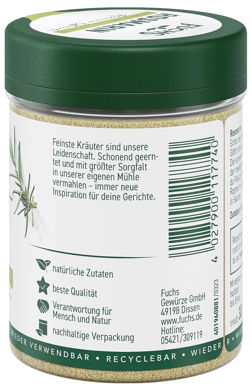 Fuchs - Mletý rozmarýn - K dochucení ryb, masa a zeleniny, 30 gramů Condimente Naty Shop