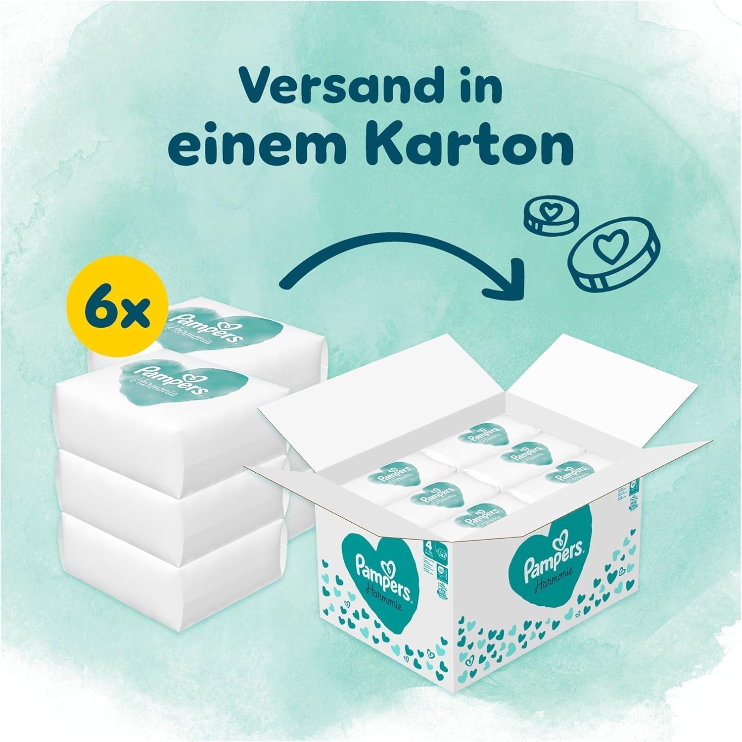 Plenky Pampers Harmony Velikost 4, 174 Plenky, 9kg-14kg, Jemná ochrana pokožky se 100% ochranou Pampers