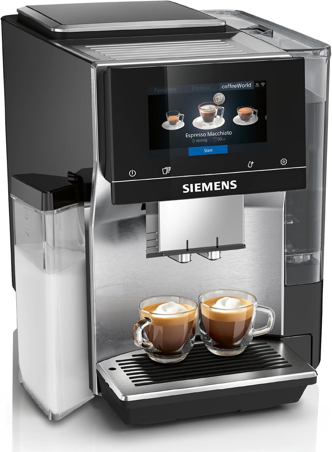 Siemens EQ700 plně automatický kávovar na espresso, velká barevná TFT obrazovka, 36 teplých a studených nápojů, studené vaření, funkce 2 šálků, ovládání aplikací, automatický čisticí systém, černá nerezová ocel, TQ717D03