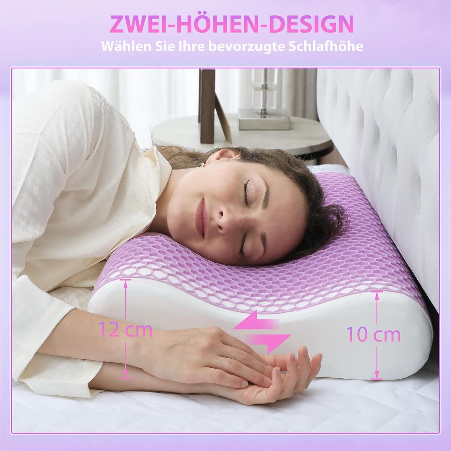 HOMCOM Polštář z paměťové pěny Polštář na krk s odnímatelným potahem 2 Výška Ergonomický 2S citlivý polštář na krk pro různé polohy spaní 60x40 cm Krémově bílá
