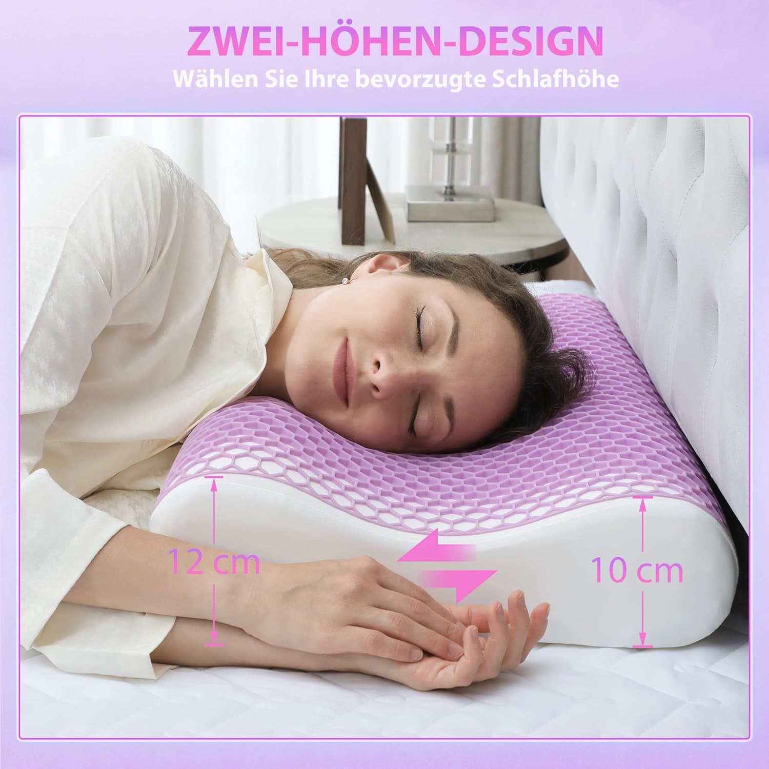 HOMCOM Polštář z paměťové pěny Polštář na krk s odnímatelným potahem 2 Výška Ergonomický 2S citlivý polštář na krk pro různé polohy spaní 60x40 cm Krémově bílá