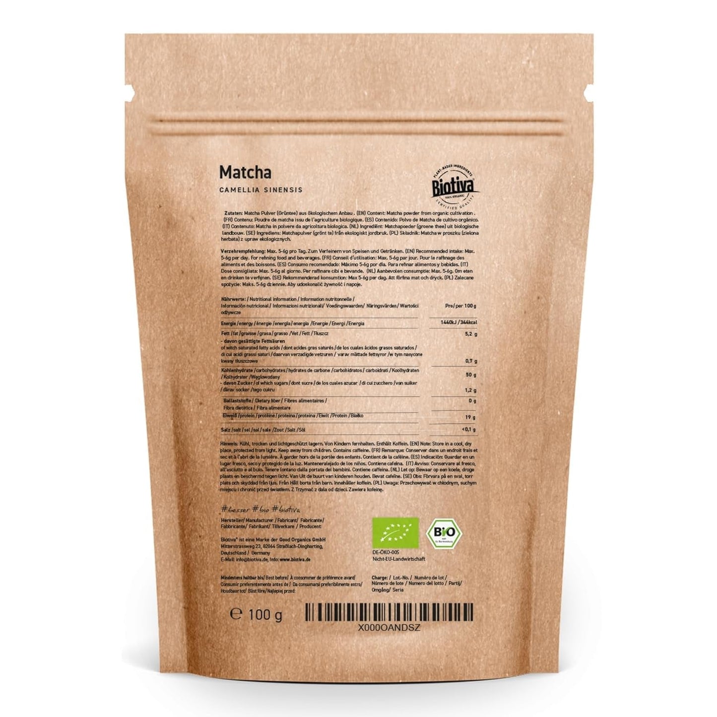 Bio Matcha Tea 100g - Originální Matcha Powder - Tea Latte Smoothies - Nejkvalitnější organická Matcha z Japonska - Lahvováno a kontrolováno v Německu - Biotiva