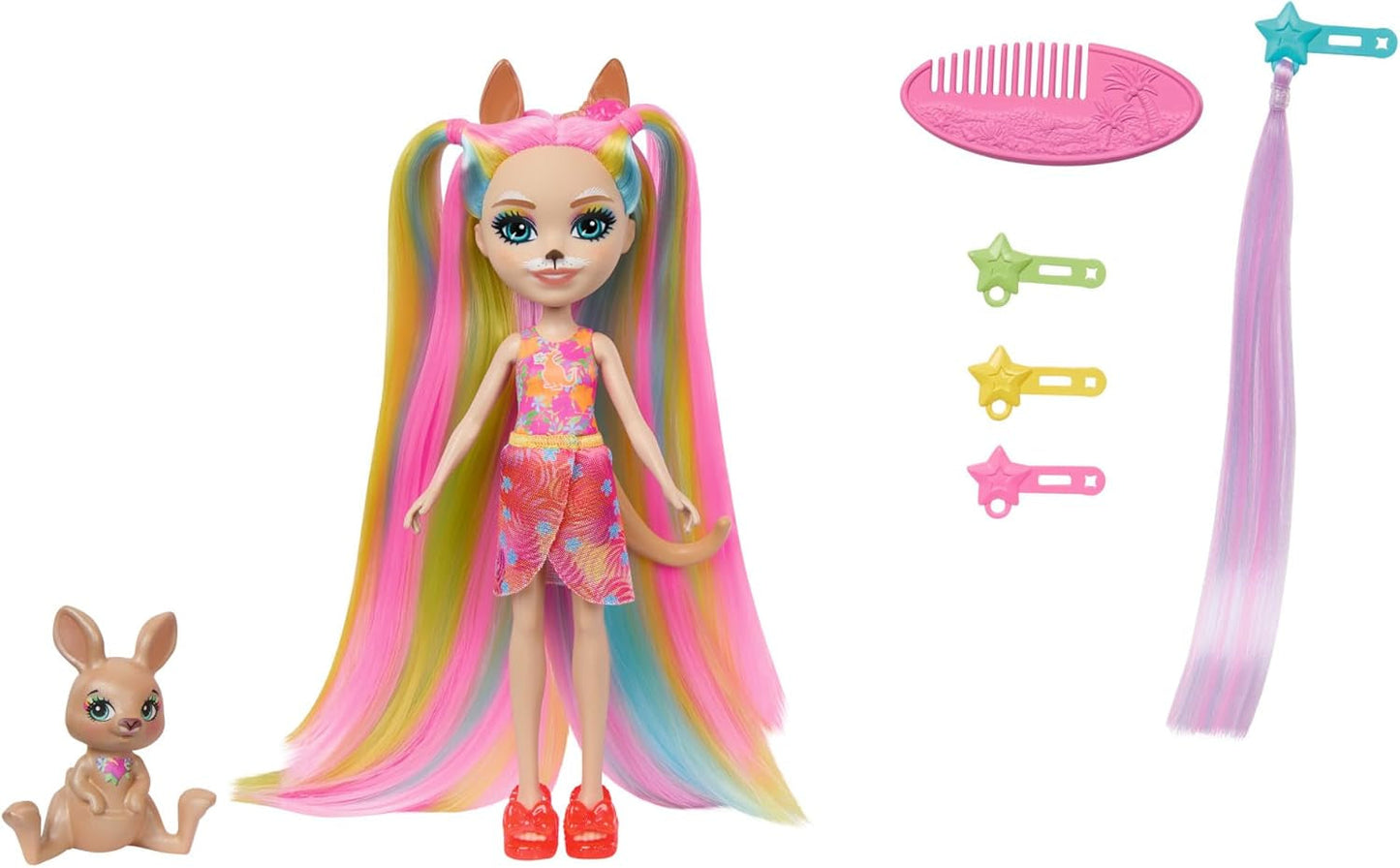 Panenky Enchantimals, panenka do vlasů Sunshine Beach Deluxe a zvířecí kamarád, malá panenka s odnímatelnou sukní a doplňky, dárky pro děti, HTJ70 Naty Shop Dolls Výchozí název