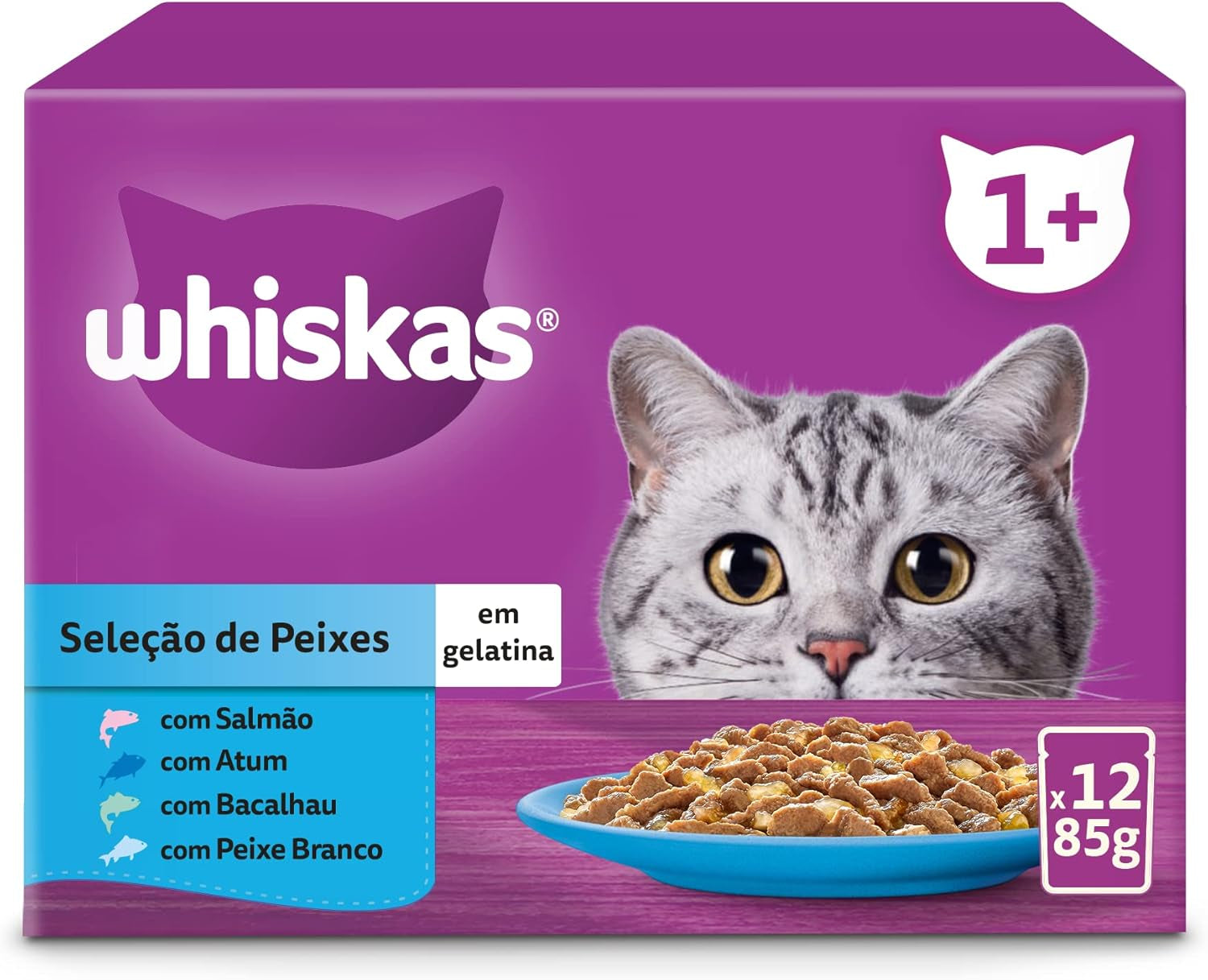 Whiskas Nassfutter für ausgewachsene Katzen, Fischhauswahl in Jelly (multipack, 4 x 12 x 85 g)