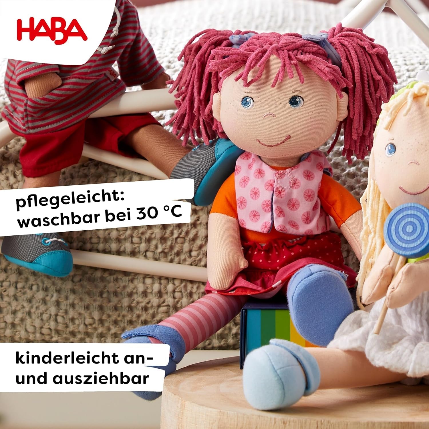 Panenka HABA Lily Lou - Měkká látková panenka od 18 měsíců - 30 cm s oblečením a vlásky - Ideální parťák na hraní pro malé děti - 1302842001