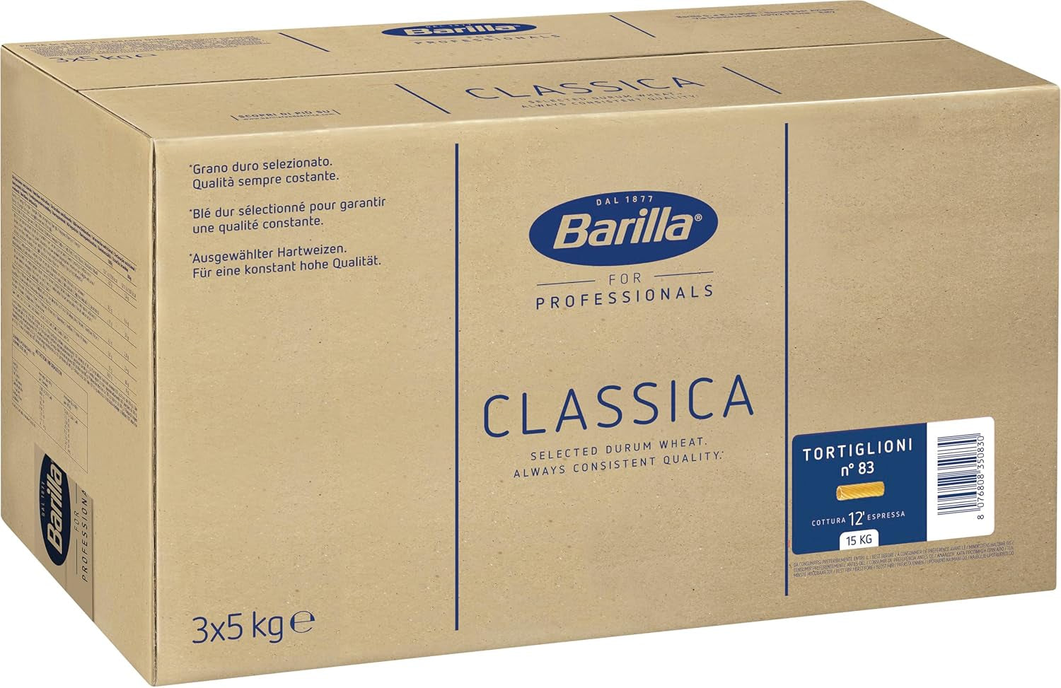 Tortiglioni Barilla těstoviny z tvrdé pšenice č. 83 – Balení po 1 (1x5kg)